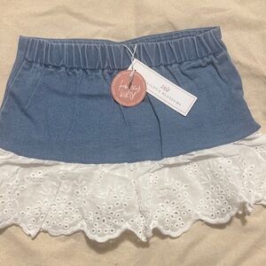 Baileys Blossoms Tucker Eyelet Ruffle Skirt- Dark Wash